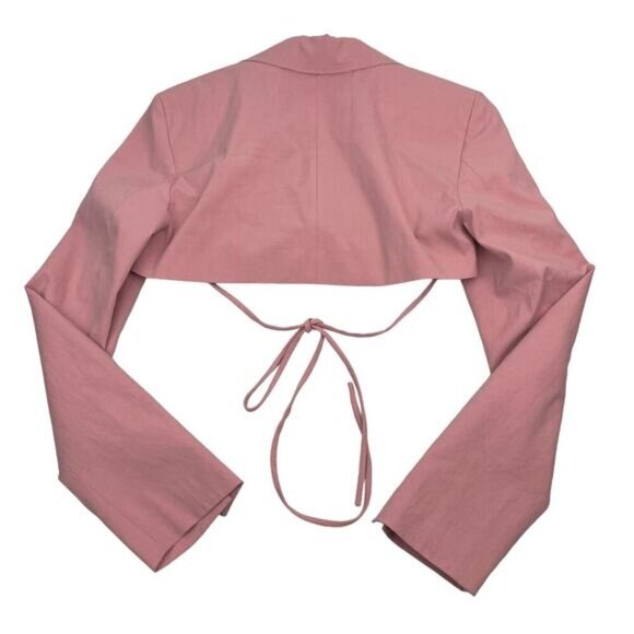 ZARA Cropped Stitch Detail Blazer Sz Medium Pink - Picture 9 of 9